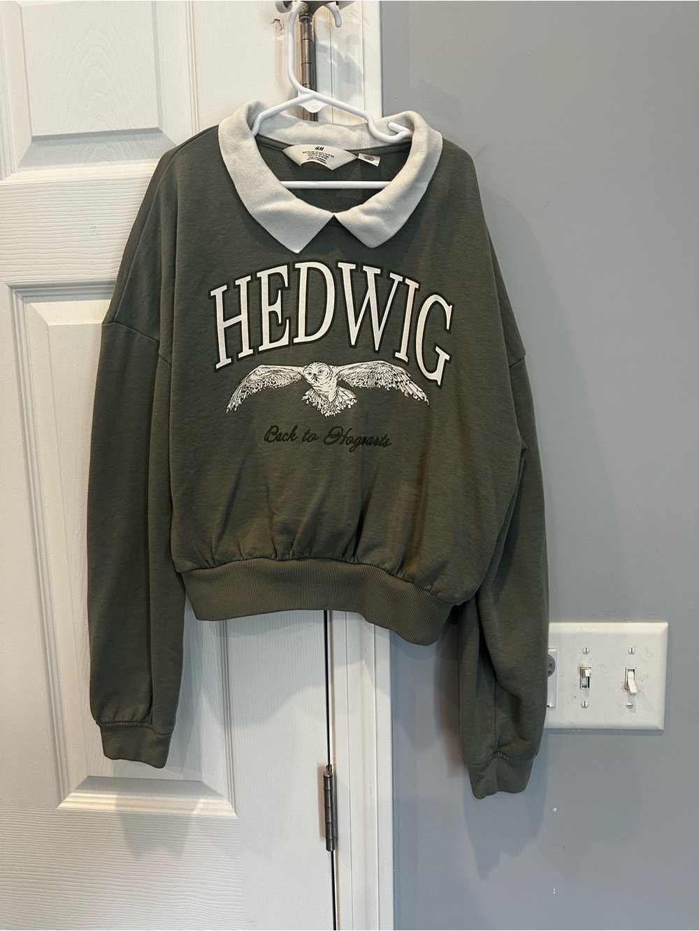 H&M Hedwig Green Sweatshirt with White Peter Pan Collar